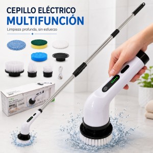 Cepillo eléctrico de limpieza 9 en 1 con múltiples cabezales y mango extensible para una limpieza práctica- Por mayoreo 