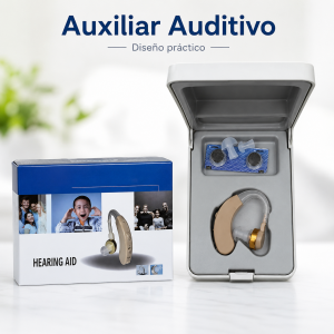 Auxiliar auditivo de diseño práctico y discreto, ideal para quienes buscan una solución cómoda de apoyo auditivo para el uso diario con 2 pilas de botón- Por mayoreo 