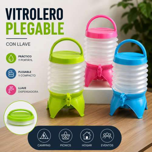 Vitrolero de plástico para agua y bebidas, con asa superior, diseño compacto y llave dispensadora- Por mayoreo Vitrolero de plástico para agua y bebidas, con asa superior, diseño compacto y llave dispensadora- Por mayoreo