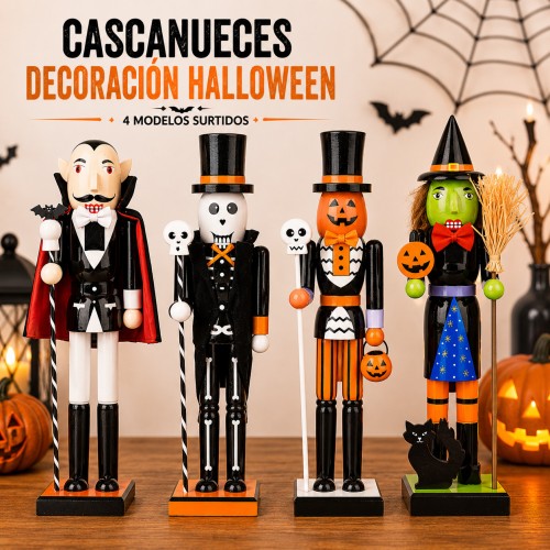 Cascanueces decorativo de Halloween de 38 cm, disponible en 4 modelos surtidos. Ideal para decoración de temporada- Por mayoreo 