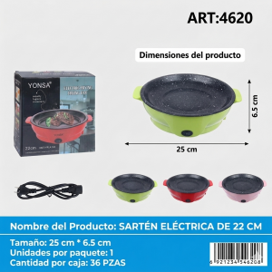 Sartén Eléctrica Portátil Antiadherente 22 cm – Olla Multifuncional para Cocina Rápida – Ideal para Viaje y Hogar- Por Mayoreo 4620