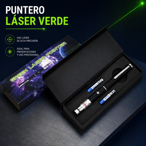 Puntero láser verde portátil con estuche, ideal para presentaciones y uso profesional- Por mayoreo 