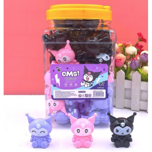Bote de Sacapuntas Kuromi Kawaii con 52 Piezas para Papelería Fiestas y Papelería- Por mayoreo 