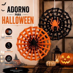 Adorno colgante de Halloween con diseño de telaraña y araña, ligero y fácil de colocar. Ideal para fiestas- Por mayoreo 