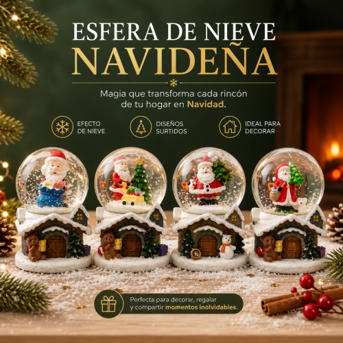 Esfera de nieve navideña con Santa Claus y base decorativa tipo casita. Ideal para decoración de Navidad, regalos- Por mayoreo Esfera de nieve navideña con Santa Claus y base decorativa tipo casita. Ideal para decoración de Navidad, regalos- Por mayoreo