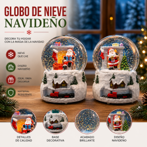 Globo de nieve navideño con Santa, detalles de invierno y base decorativa con tren. Ideal para decoración de Navidad- Por mayoreo 