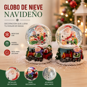 Globo de nieve navideño con diseño de Santa y base decorativa. Ideal para decoración de Navidad en hogar- Por mayoreo 