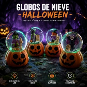 Adorno de cristal tipo bola de nieve de Halloween con luz, diseño compacto de 7 cm x 5 cm, ideal para decoración de temporada- Por mayoreo 