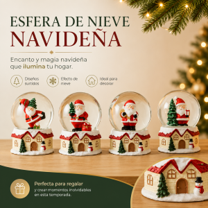 Globo de nieve navideño con luz, música y base tipo casita 7 cm x 5cm. Ideal para decoración navideña- Por mayoreo 
