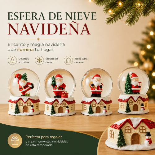 Globo de nieve navideño con luz, música y base tipo casita 7 cm x 5cm. Ideal para decoración navideña- Por mayoreo 