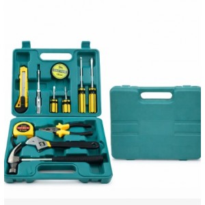 Kit de herramientas manuales básico con estuche organizador rígido ideal para trabajos de reparación en el hogar, oficina o taller- Por Mayoreo 8013G