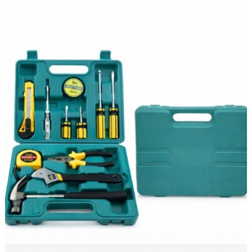 Kit de herramientas manuales básico con estuche organizador rígido ideal para trabajos de reparación en el hogar, oficina o taller- Por Mayoreo 8013G