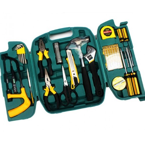 Kit de herramientas manuales de 27 piezas con estuche rígido organizador ideal para reparaciones en el hogar- Por Mayoreo 8027G