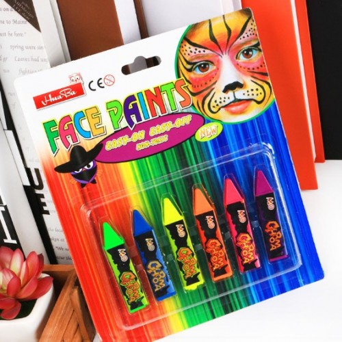 Set de pintura facial en crayón con 6 colores surtidos, ideal para maquillaje artístico, fiestas, festivales, eventos escolares- Por Mayoreo 80526