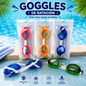 Goggles de natación ajustables, ideales para alberca, playa, clases de natación, entrenamiento y actividades acuáticas- Por mayoreo 