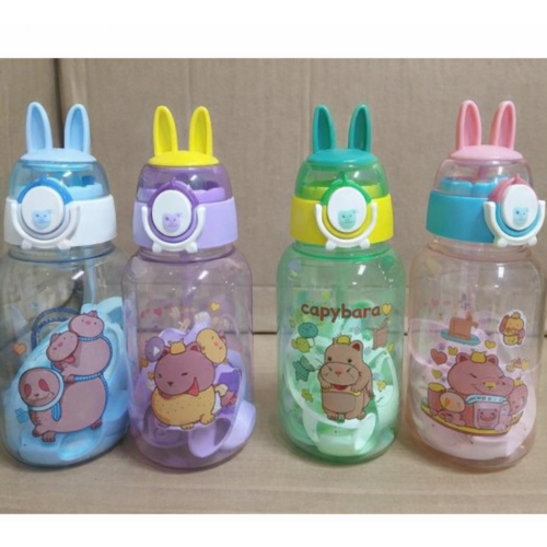 Botella Infantil Transparente con Tapa de Conejito y Diseño Cute 600 ml Por mayoreo 883537