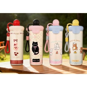 Botella térmica infantil de 500 ml con popote, boquilla ancha y diseños cute. Ideal para escuela, uso diario o regalo. 884099