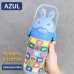 Botella infantil didáctica de 500 ml con números y letras, tapa con popote y diseños divertidos. Ideal para escuela y aprendizaje infantil. Por mayoreo 884101