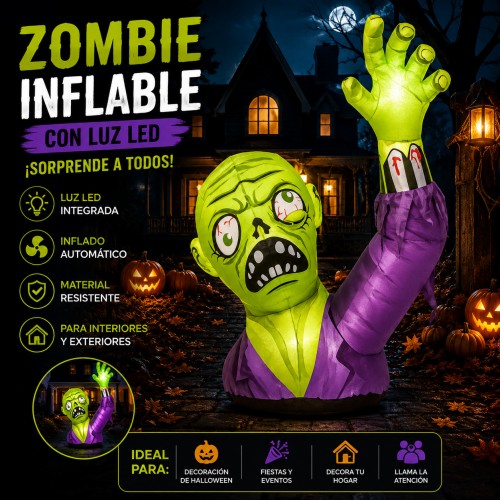 Inflable Zombi Gigante con Luces LED! -Terror Realista para Halloween  1.6m alto- Ideal para Jardín o Fachada- Por Mayoreo  