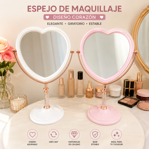 Espejo de maquillaje en forma de corazón, ideal para tocador, recámara, baño o mesa de belleza- por mayoreo Espejo de maquillaje en forma de corazón, ideal para tocador, recámara, baño o mesa de belleza- por mayoreo