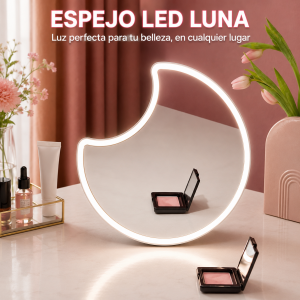 Espejo LED con diseño de luna, ideal para maquillaje, tocador, recámara, baño o escritorio diseño moderno - Por mayoreo 