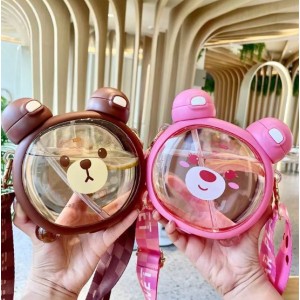 Botella de agua infantil de gran capacidad con diseño de oso de 750ML- taza con pajita portátil Por Mayoreo AX-2126