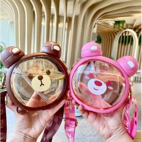Botella de agua infantil de gran capacidad con diseño de oso de 750ML- taza con pajita portátil Por Mayoreo AX-2126