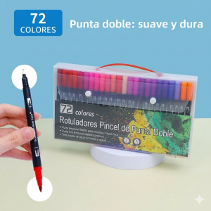 Set de 72 plumones de colores con doble punta, ideal para dibujo, lettering, caligrafía, ilustración, bocetos y manualidades- Por Mayoreo B348