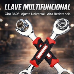 Llave universal multifuncional ajustable con cabezal giratorio 360°.  ideal para aflojar o apretar diferentes tipos de tuercas y tornillos de manera rápida y eficiente- Por Mayoreo BS-01