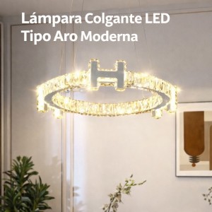 Lámpara colgante LED tipo aro con diseño moderno y elegante. Ideal para sala, comedor, recibidor o espacios. Por Mayoreo D-21919
