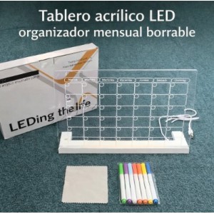 Tablero organizador mensual con iluminación LED y superficie acrílica transparente borrable- Por Mayoreo DD-22112
