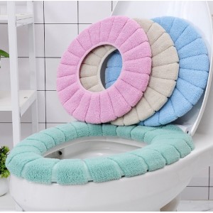 Funda afelpada para asiento de inodoro con diseño circular- Ideal para brindar mayor comodidad, calidez e higiene en el baño- Por Mayoreo DT-30709