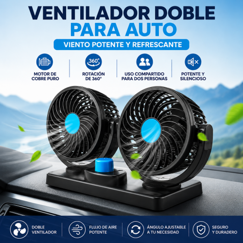Doble ventilador mini para el coche con rotación de 360 y 180 grados entrada para carro FS-1142