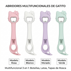 Destapador manual con diseño inspirado en Hello Kitty, ideal para abrir botellas y facilitar la apertura de latas con anilla-  Por Mayoreo HC0713