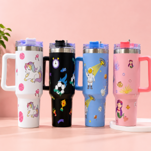 Vaso Térmico Infantil con Asa de gran capacidad y Diseños Animados de 1200ML-  Por mayoreo