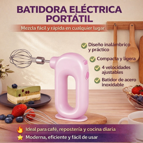 Batidora Eléctrica Portátil Inalámbrica Recargable con 4 Velocidades – Mezclador Manual Compacto para Cocina – Venta por Mayoreo JJYP198