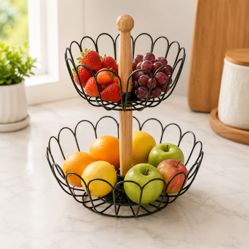 Canasta Frutera Vertical de Dos Pisos para Mesa y Encimera- Por mayoreo 