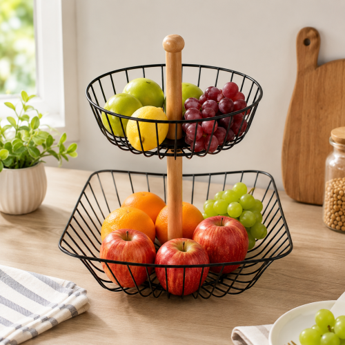 Frutero metálico de dos niveles, ideal para organizar frutas, verduras y alimentos aprovechando mejor el espacio- Por mayoreo Frutero metálico de dos niveles, ideal para organizar frutas, verduras y alimentos aprovechando mejor el espacio- Por mayoreo