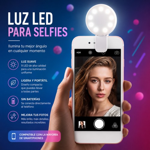 Clip universal con luz LED de relleno para celulares y tabletas ideal para selfies LED394