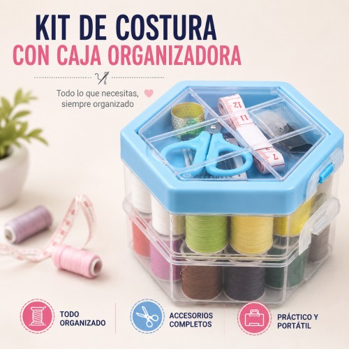 Kit de Costura Portátil con Estuche Hexagonal Incluye Tijeras, Agujas, Cinta Métrica y Más Venta por Mayoreo Kit de Costura Portátil con Estuche Hexagonal Incluye Tijeras, Agujas, Cinta Métrica y Más Venta por Mayoreo