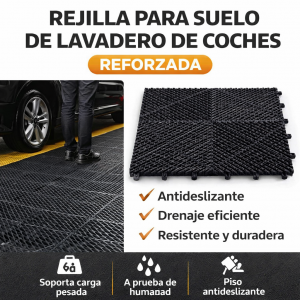 Rejilla para suelo de lavadero de coches fabricada en plástico reforzado de alta resistencia en color negro  diseñada para soportar cargas pesadas- 40x40cm Por Mayoreo M35889-1N