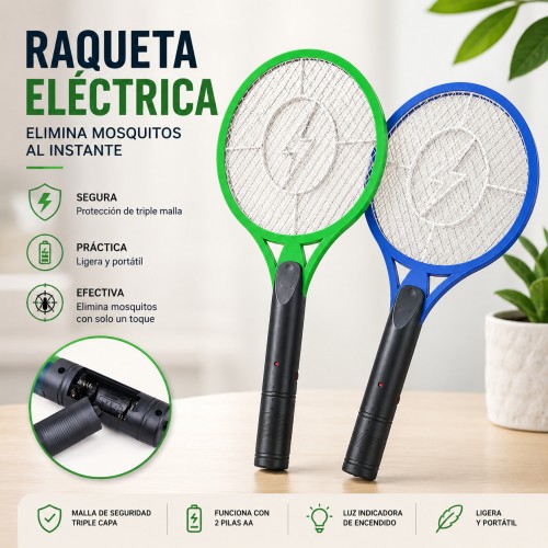 Raqueta eléctrica mata mosquitos con diseño ligero, mango ergonómico y malla metálica para uso en hogar, jardín o terraza- Por mayoreo Raqueta eléctrica mata mosquitos con diseño ligero, mango ergonómico y malla metálica para uso en hogar, jardín o terraza- Por mayoreo