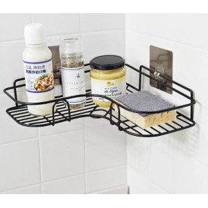 Estante esquinero metálico con diseño funcional y resistente, ideal para organizar artículos de baño, cocina o lavandería sin necesidad de perforar. por Mayoreo P-11983 