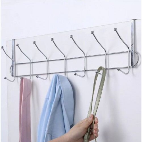 Perchero metálico para puerta con múltiples ganchos, ideal para colgar ropa, toallas, bolsos, mochilas, llaves o accesorios sin necesidad de perforar. por Mayoreo P-11984