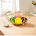Cesta frutera decorativa de metal dorado con diseño moderno. Ideal para frutas, mesa y cocina. Por mayoreo P-12003