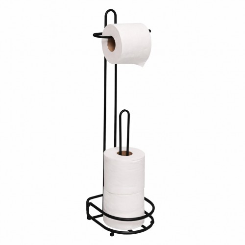 Porta papel higiénico de piso fabricado en metal resistente con diseño moderno y funcional. Por mayoreo P-12007