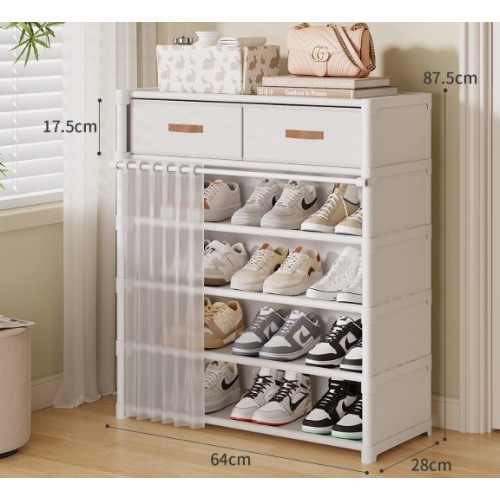 Zapatera Organizadora Vertical con Cajones y Puerta Corrediza Blanca por Mayoreo 64cmx17.5cmx87.5cm, Diseño moderno, compacta. Por  Mayoreo P-12168