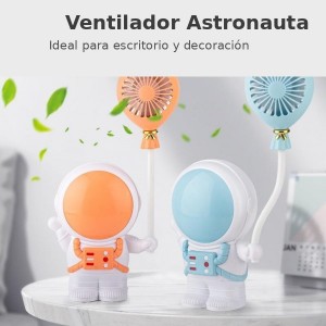 Mini ventilador portátil con diseño creativo de astronauta, ideal para mantenerte fresco mientras decoras tu escritorio o espacio personal.  Por Mayoreo PM-527
