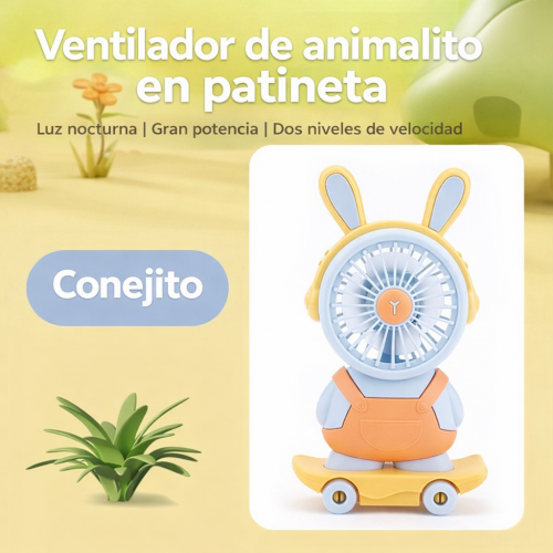 Ventilador Portátil Conejito con Patineta Recargable Infantil por Mayoreo PM-597