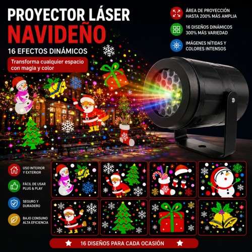 Proyector LED decorativo con 16 diapositivas intercambiables, lámpara de proyección giratoria multicolor para Navidad, fiestas y celebraciones, luz impermeable para interiores y exteriores, Mayoreo SD109